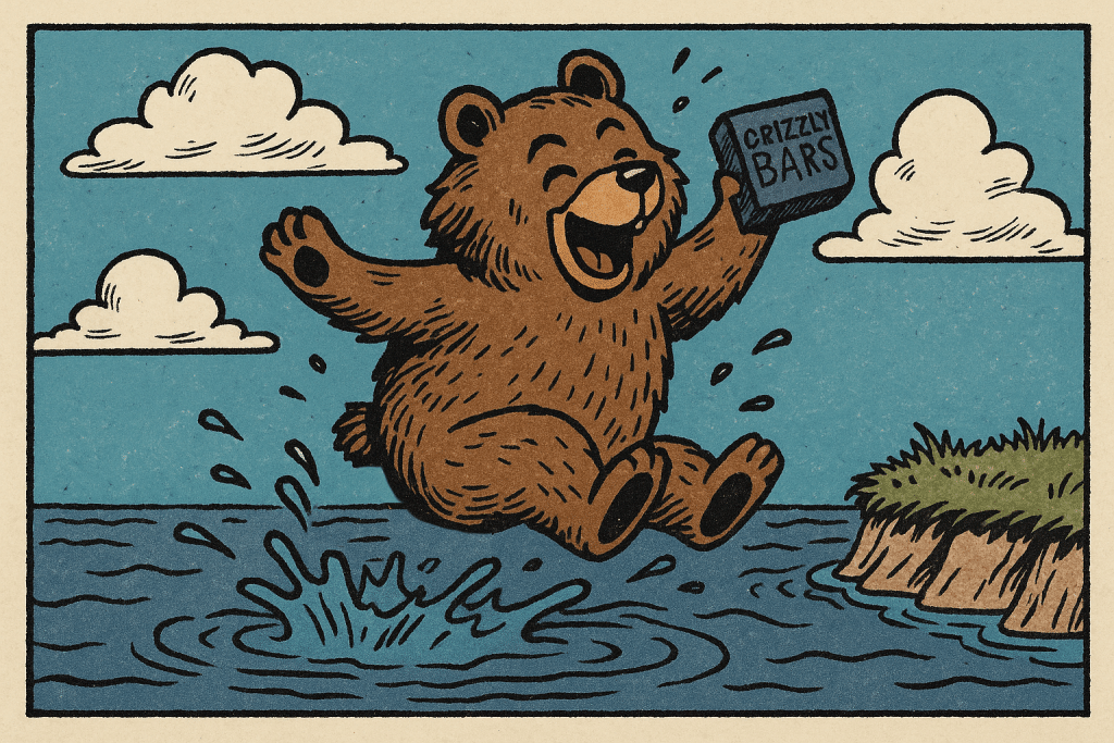 Bear Jumps in to a lake with a Grizzly Bar to have a bath with this British Made Soap & Shampoo Bar